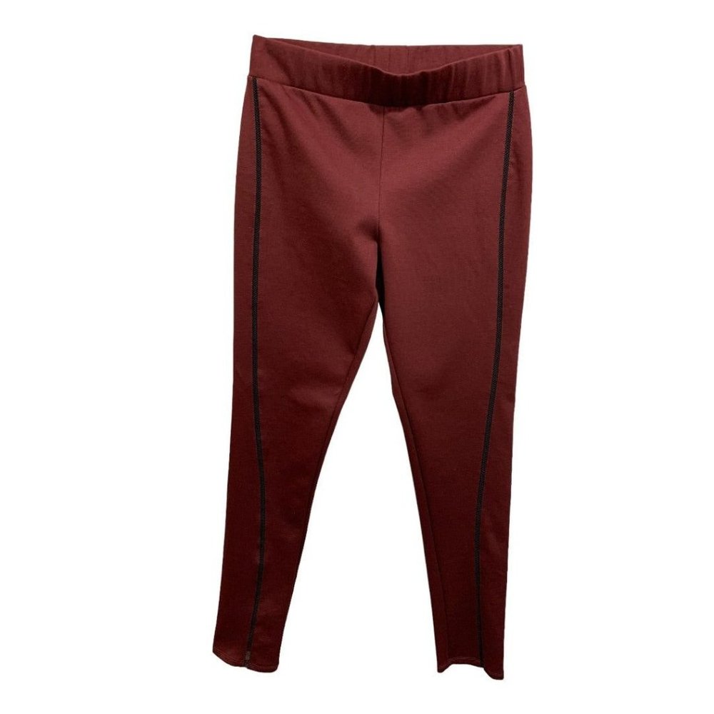 Medium BCBG Generation Women's Burgundy Side Detail Ponte Knit Leggings